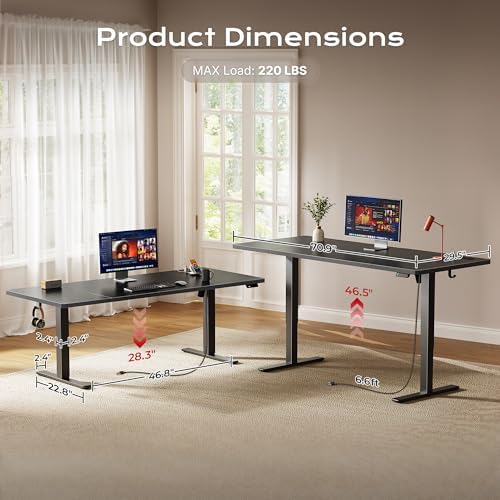 Huuger 71 x 30 Large Electric Standing Desk, Height Adjustable Computer Desk, 29.5" Deep Desktop, Stand up Gaming Office Table with 2 Hooks, 3 Preset Heights, for Home Office, Black