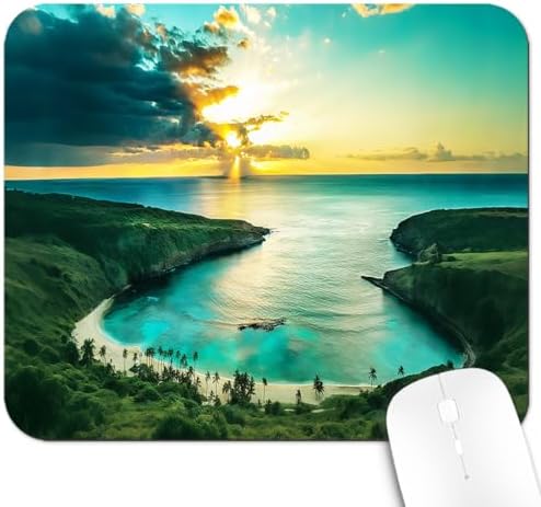 9.5x7.9 Inch Office/Gaming Mouse Pad, Hawaiian Scene Sunrise Over Hanauma Bay Oahu Hawaii, Cute Anti-Slip Mat for Desk Decor
