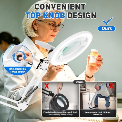 KIRKAS Magnifying Glass with Light, 2,200 Lumens Magnifying Lamp 12X
