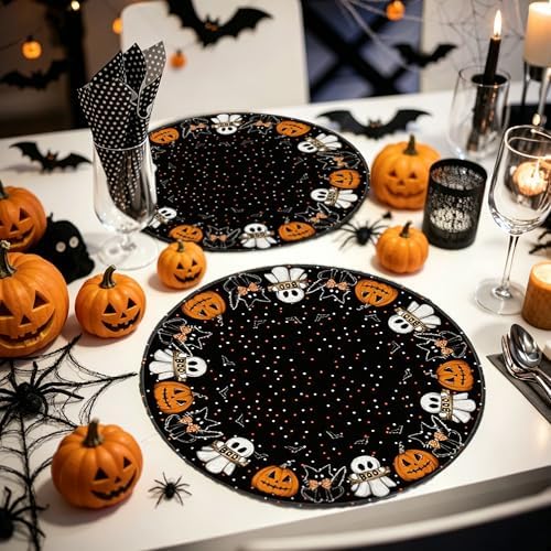 Halloween Placemats Set of 4, Black Cat Pumkin Ghost Bat Place Mats
