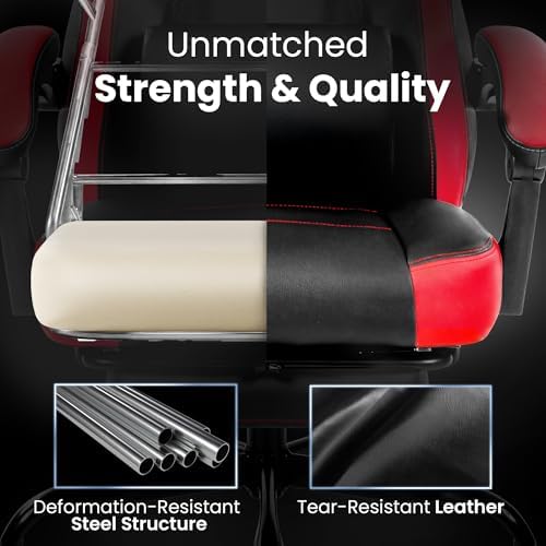 Gaming Chairs with Footrest, Big and Tall Gamer Chair with Headrest and Lumbar Support for Adults, Red
