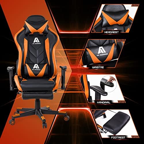 AA Products Gaming Chair High Back Ergonomic Computer Racing Chair Adjustable Office Chair with Footrest, Lumbar Support Swivel Chair - Orange