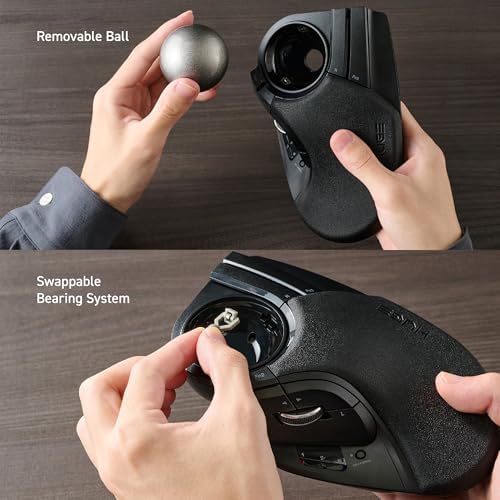 ELECOM Huge Plus Wireless Trackball Mouse, Ergonomic 52mm Large Ball, Multi-Connection Bluetooth, 2.4GHz Wireless, Wired, 10 Programmable Buttons, Rechargeable, Silent Clicks, for Windows PC Mac iPad