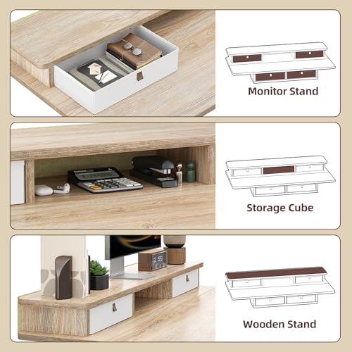 TIQLAB 48 * 28 Inch Standing Desk with Four Drawers, Electric Sit Stand Table, Stand Up Desk Adjustable Height with Storage Shelf, Splice Board, Maple