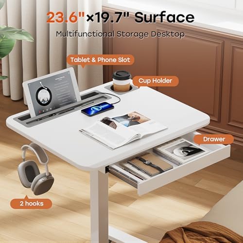 Small Mobile Standing Desk with Drawer, 23.6" x 19.7" Top
