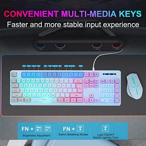 HUO JI Gaming Keyboard USB Wired with Rainbow LED Backlit, Blue Purple