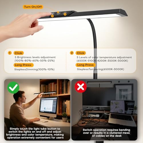 MOICO LED Desk Lamp with Clamp for Office Home-