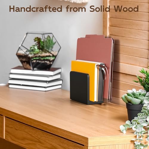 Wood Mail Organizer, Mail Holder for Desk, Black Letter Holder for Countertop, Small Envelope Holder, Desk Organizers and Accessories for Home Office