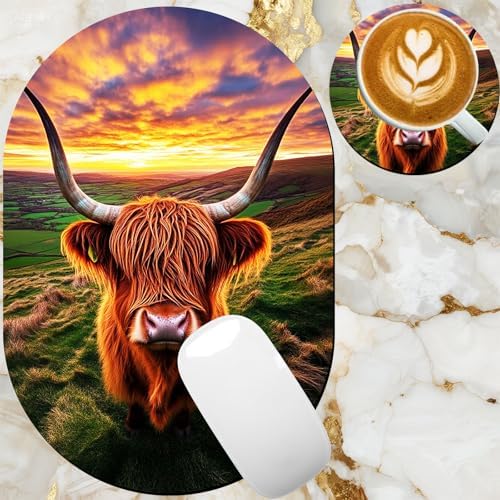 Small Mouse pad, Portable, Waterproof Non-Slip Rubber Bottom, Suitable for Wireless Mouse, Laptop Keyboard Tray for Both Men and Women, Office Travel 7.1x10.6in，Highland Cow