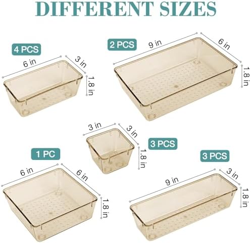 13 PCS Drawer Organizer Set, 5 Size Bathroom and kitchen organizer Trays