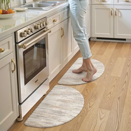 KIMODE Anti Fatigue Mats for Kitchen Floor, 18"x28" Brown Half Circle Mats