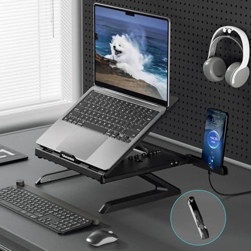 OImaster Laptop Stand for Desk, Ergonomic Adjustable & Foldable Portable Computer Stand with Heat-Vent, Laptop Riser Holder Compatible with MacBook Air Pro, 10-15.6 Inch Notebooks