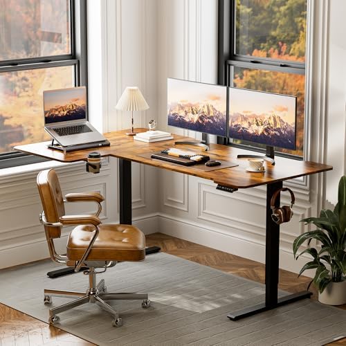 Acrolix L Shaped Electric Standing Desk,71x43.5 Reversible,Rustic Brown