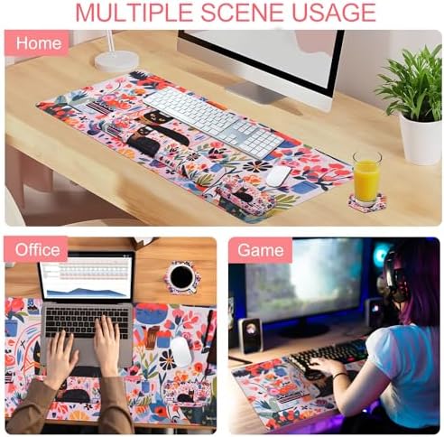 Petmolico 4-in-1 Wrist Rest Set with Desk Pad, Cat and Flowers