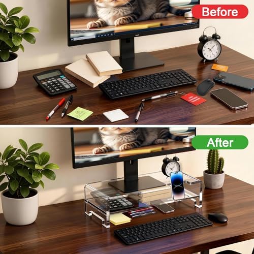 Acrylic Monitor Stand Riser Clear Laptop Stand 2-Tier L16 xW7.5 xH4.7