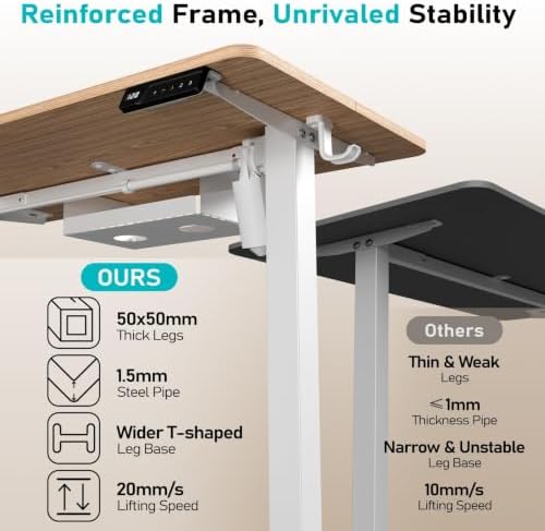 35" Electric Standing Desk, Small Sit Stand up Desk, Light Walnut