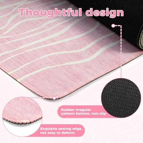 iCasso Large Desk Mat Pink,Big Mouse Pad with Stitched Edges