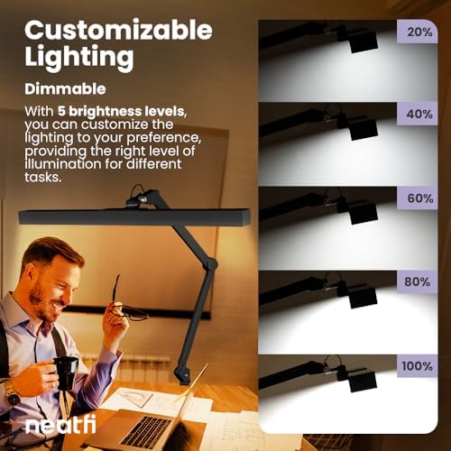 Neatfi 3,000 Lumens Ultra LED Desk Lamp with Clamp, 30W Dimmable Monitor Light, 5 Brightness Levels & 5 Light Modes (Black, 28 Inches with Metal Arm)