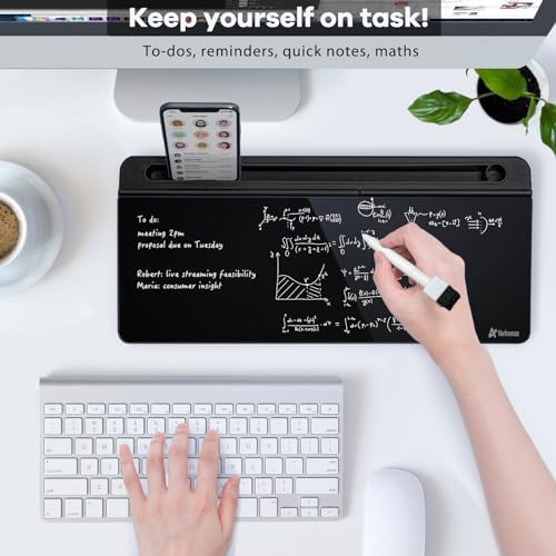 Varhomax Desktop Whiteboard with Storage, Desk Organizer Dry Erase Glass White Board to-do List Memo Notepad for Home Office and School Supplies (Black)