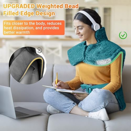 Electric Heating Pad for Neck and Shoulders and Back, 24" x 35" Large Heated Blanketwith 2 Heat Levels, 4 Massage Settings, 4 Massage Motors, Auto Shut-Off, Green