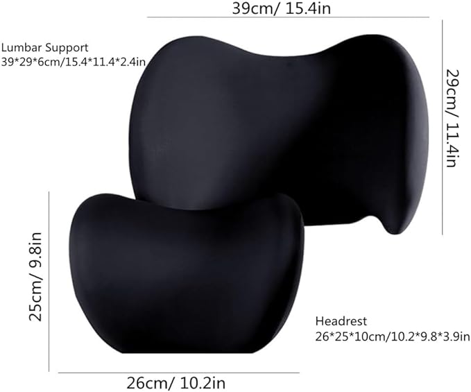 Car Lumbar Support Pillow and Car Neck Pillow Kit, Ergonomic Car Seat Headrest & Lumbar Cushion with Adjustable Strap for Neck Back Pain Relief, for Office Chair/Truck/Wheelchair (Black)