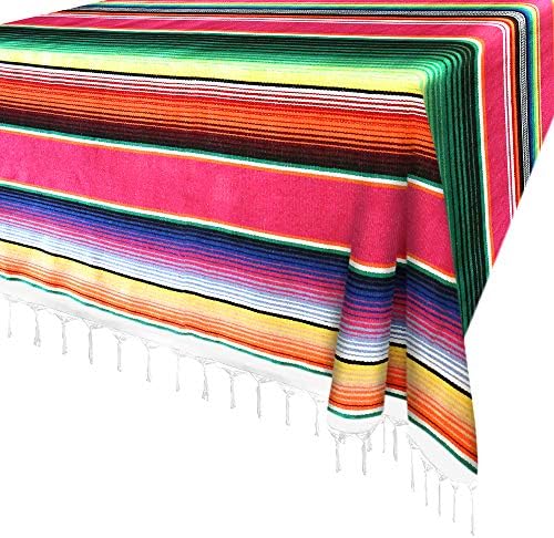 Xplanet Mexican Serape Blanket, 84 X 59 Inch, Cotton, Rectangular, Rose Pink, Tablecloth, All-Season, Tassel