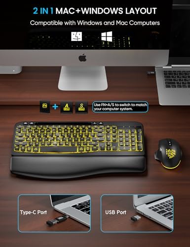 SABLUTE Wireless Keyboard and Mouse Combo, Ergonomic Wave with Wrist Rest