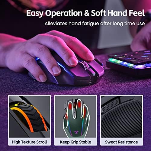 RisoPhy Wireless Gaming Mouse, 3-Mode 2.4G/USB-C/Bluetooth with RGB Backlit