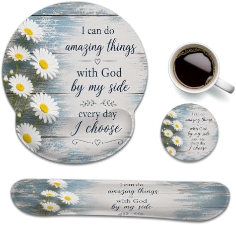 Bible Verse Daisy Ergonomic Wrist Rest Mouse Pad Set with Keyboard Cushion