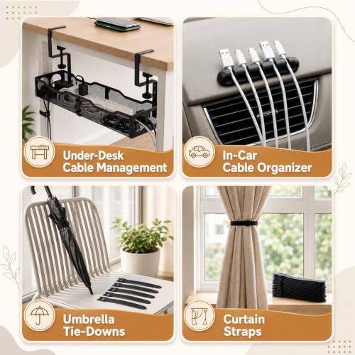 98 Pcs Cable Management, 25" No Drill Under Desk Cord Organizer