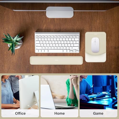 MOSISO Wrist Rest Support Mouse Pad & Keyboard Set, Khaki