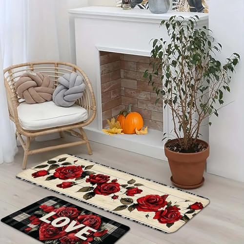 Kitchen Mats for Floor, 2PCS Waterproof Non-Slip Cushioned Anti Fatigue Red Kitchen Rugs Washable Absorbent Comfort Kitchen Floor Mat for Sink Farmhouse Laundry Home Office