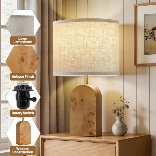 19" Table Lamps Set of 2,Wood Bedside Lamps for Bedroom Living Room-Natural