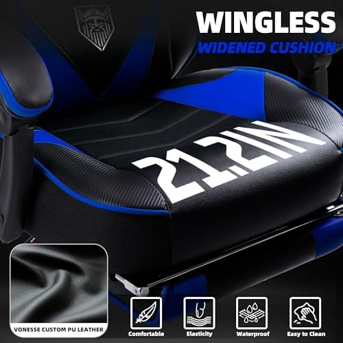 Vonesse Gaming Chair, High Back Gaming Chair with Footrest and Massage, Gaming Chairs for Adults with Pocket Spring Cushion, Big and Tall Reclining Computer Chair with Lumbar Support (Blue/Black)
