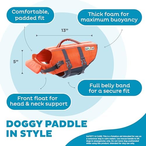 Outward Hound Granby Splash Dog Life Jacket, Life Vest, Orange, Small