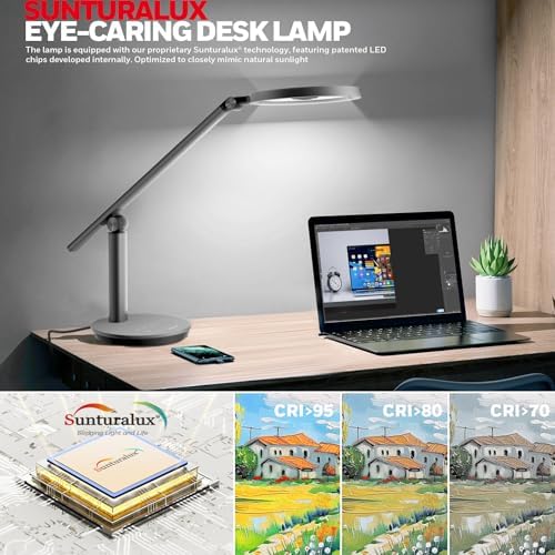 Honeywell H6 Desk Lamp for Home Office, Dimmable Reading Table Light, Gray