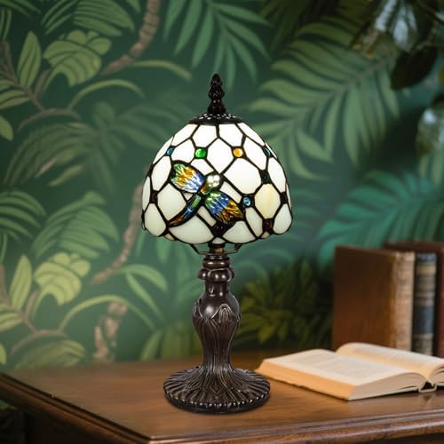 Small Tiffany Table Lamp, 3 Color-Temperature Dragonfly Stained Glass Lamp,6 Inch Tiffany Style Lamp for Bedroom Living Room Home, Handcrafted Light, Included Bulb (Warm White)