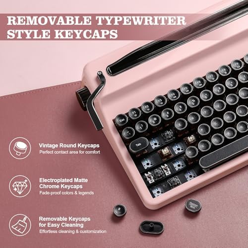 YUNZII QL75 Retro Typewriter Hot Swap RGB Keyboard(Pink, Cocoa V2)