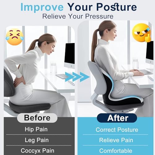 Seat Cushion, Office Chair Cushion, L-Shaped Ergonomic Car Seat Cushions, Memory Foam Chair Cushion, Lumbar Support Pillow for Wheelchair, Car, Home, Office, Desk, Light Gray