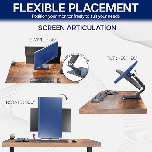 VIVO Premium Single 17 to 32 inch VESA Monitor and Touch Screen Desk Stand with Rotating Base, Freestanding Pneumatic Height Adjustable Arm, 12 inch Maximum Screen Height, Black, STAND-V001R