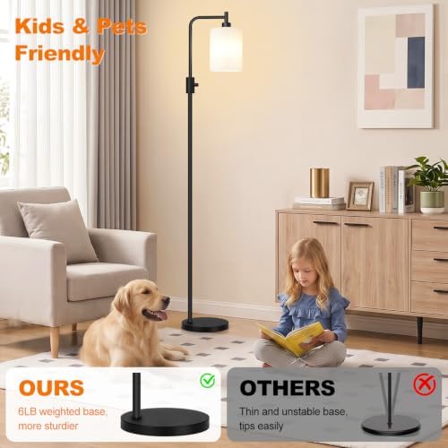 【Upgraded】 Dimmable Floor Lamp for Living Room with Opal Glass Lampshade, Black Modern Glass Floor Lamp with 900LM LED Bulb Included, Arc Standing Tall Lamp for Bedroom, Office, Reading Room, Corner