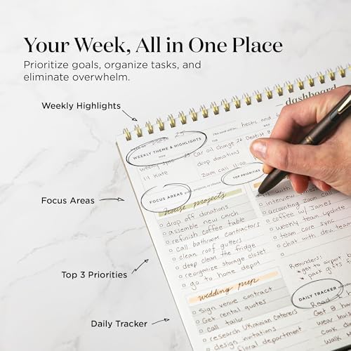Ink+Volt Dashboard Spiral Deskpad | Undated Weekly Planner Notepad w/ 52 Undated Sheets, Premium Productivity Planner, Minimalist Weekly to do List for Work & Study | A4 Size, Black - Made in the USA