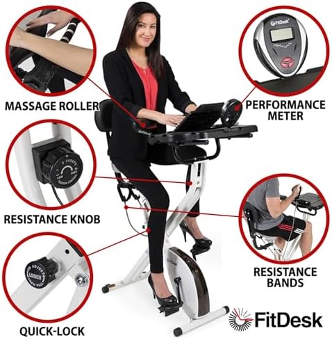 FitDesk Standing Exercise Bike Desk 3.0, Adjustable Height Indoor Cycling Trainer with Laptop Tray, Portable Stationary Fitness Desk for Home Office, Foldable Exercise Workstation, Supports 300 lbs