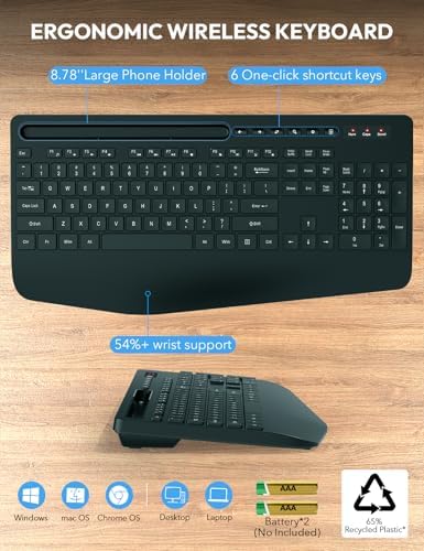 SABLUTE Wireless Keyboard and Mouse Combo, 2 Pack, Ergonomic Wrist Rest