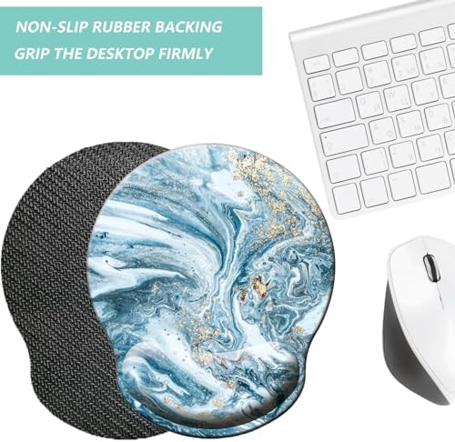 Mouse Pad with Wrist Support, Ergonomic Mouse Pad with Memory Foam Wrist Rest Cushion, Non-Slip Rubber Base Gaming Mice Pad for Home Office Computer Laptop, Blue Marble