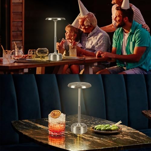 Cordless Rechargeable Modern Metal Table Lamp, Touch Dimming, 3-Color