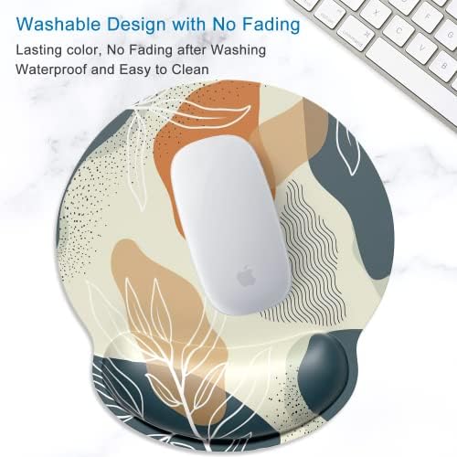 ITNRSIIET Ergonomic Mouse Pad with Wrist Support Wrist Rest Smooth Surface Non-Slip Rubber Base Comfortable Office Supplies Pain Relief, 9.8 x 9.1 inches, Abstract Leaf