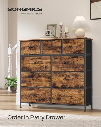SONGMICS Dresser for Bedroom, Wide Dresser with 9 Fabric Drawers