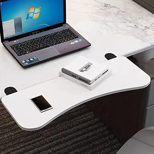 Ergonomic Keyboard Drawer Shelf, Clamp-On Table Keyboard Tray, Collapsible White/Black Desk Extender, Foldable Wrist Rest Armrest Platform (White 65 * 25cm/26 * 10inch)
