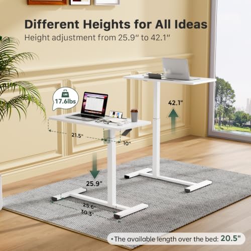 Gibbon Mounts 32” Rolling Mobile Standing Desk, Bedside Table with Wheels